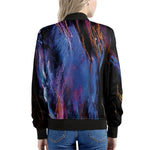 Dark Blue Horse Portrait Print Women's Bomber Jacket