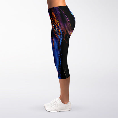 Dark Blue Horse Portrait Print Women's Capri Leggings