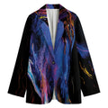 Dark Blue Horse Portrait Print Women's Cotton Blazer