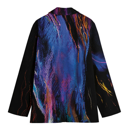 Dark Blue Horse Portrait Print Women's Cotton Blazer