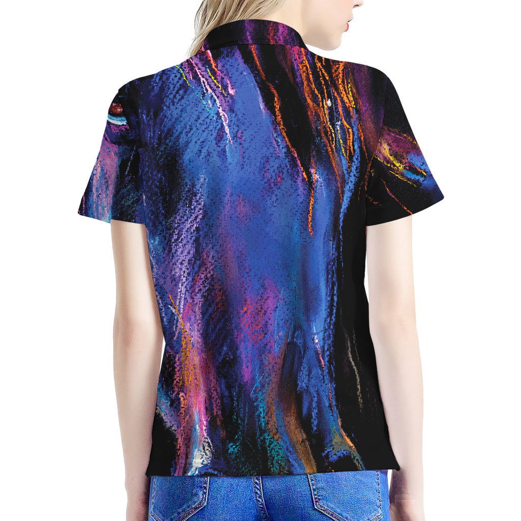 Dark Blue Horse Portrait Print Women's Polo Shirt