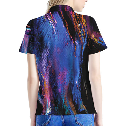 Dark Blue Horse Portrait Print Women's Polo Shirt