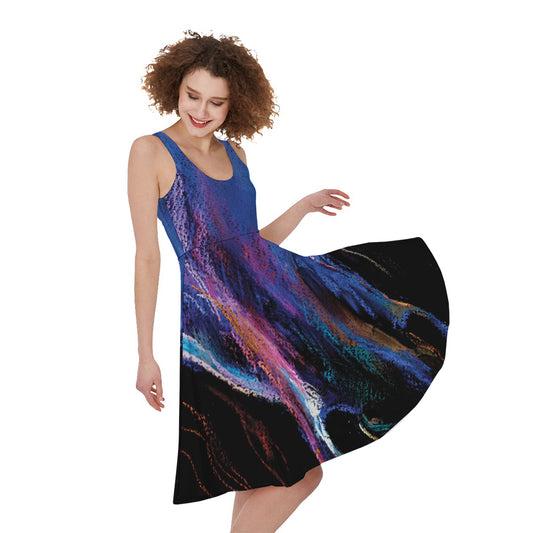 Dark Blue Horse Portrait Print Women's Sleeveless Dress