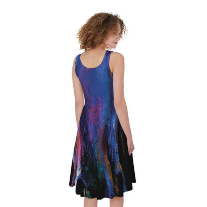 Dark Blue Horse Portrait Print Women's Sleeveless Dress