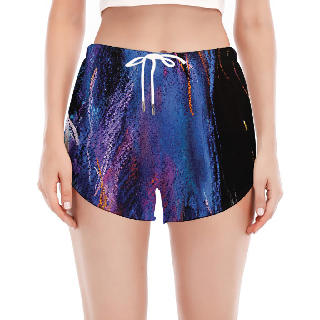 Dark Blue Horse Portrait Print Women's Split Running Shorts