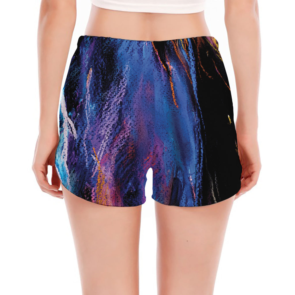 Dark Blue Horse Portrait Print Women's Split Running Shorts