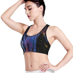 Dark Blue Horse Portrait Print Women's Sports Bra