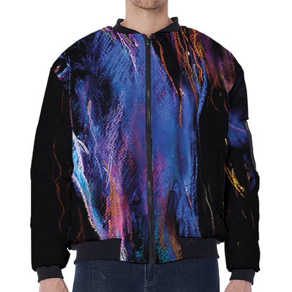 Dark Blue Horse Portrait Print Zip Sleeve Bomber Jacket