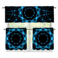 Dark Blue Kaleidoscope Print 3 Piece Kitchen Curtains