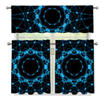 Dark Blue Kaleidoscope Print 3 Piece Kitchen Curtains