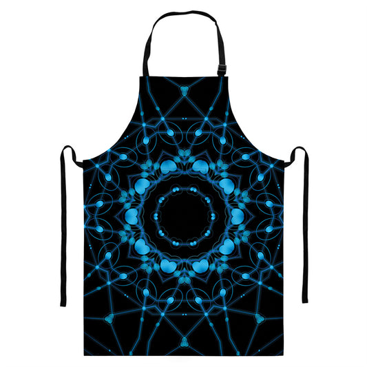 Dark Blue Kaleidoscope Print Bib Apron With Pocket
