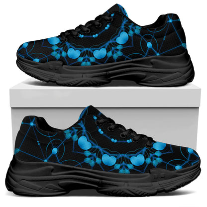 Dark Blue Kaleidoscope Print Black Chunky Shoes