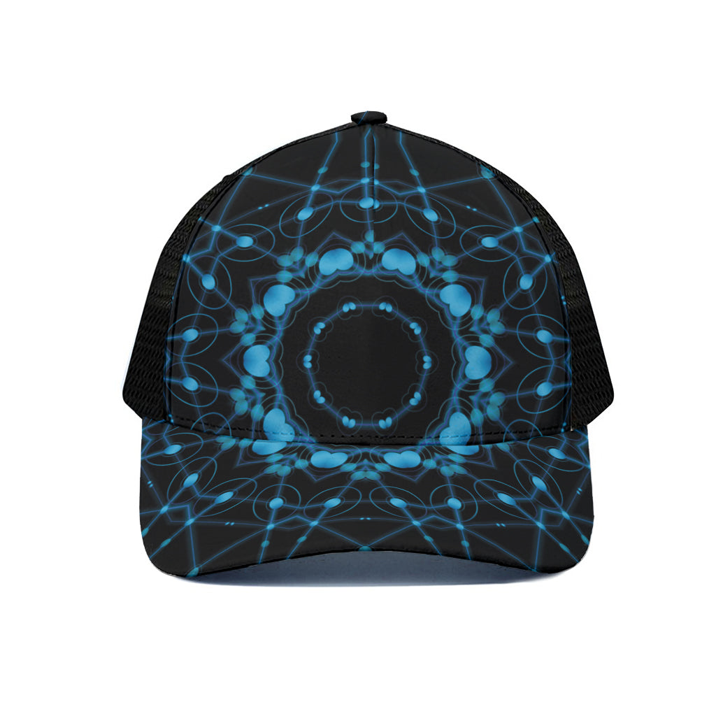 Dark Blue Kaleidoscope Print Black Mesh Trucker Cap
