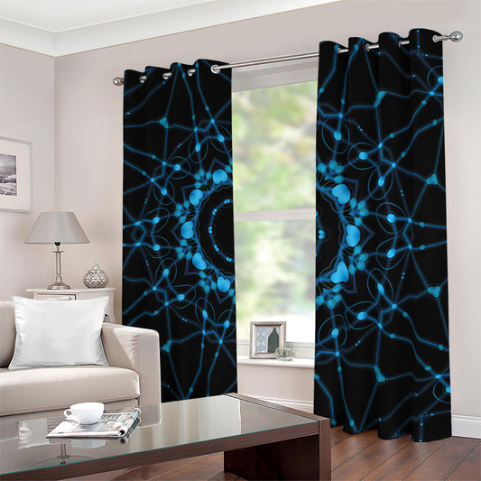 Dark Blue Kaleidoscope Print Blackout Grommet Curtains