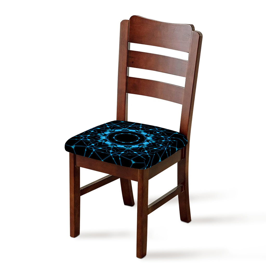 Dark Blue Kaleidoscope Print Chair Cushion Cover