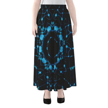 Dark Blue Kaleidoscope Print Chiffon Maxi Skirt
