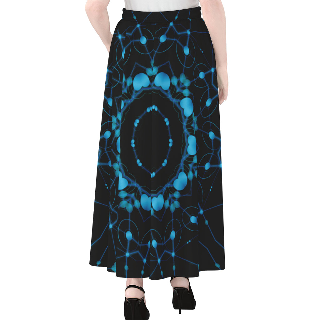 Dark Blue Kaleidoscope Print Chiffon Maxi Skirt