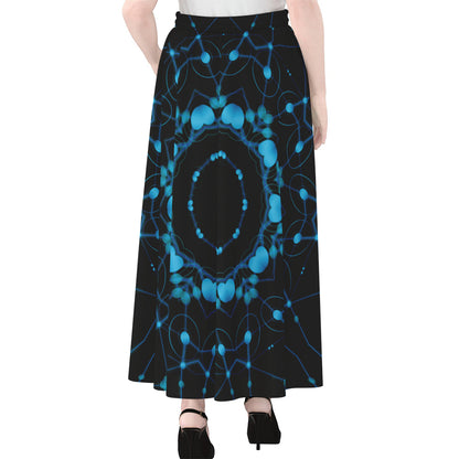 Dark Blue Kaleidoscope Print Chiffon Maxi Skirt