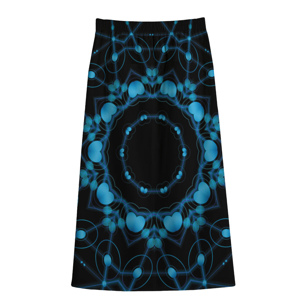 Dark Blue Kaleidoscope Print Cotton Front Slit Maxi Skirt