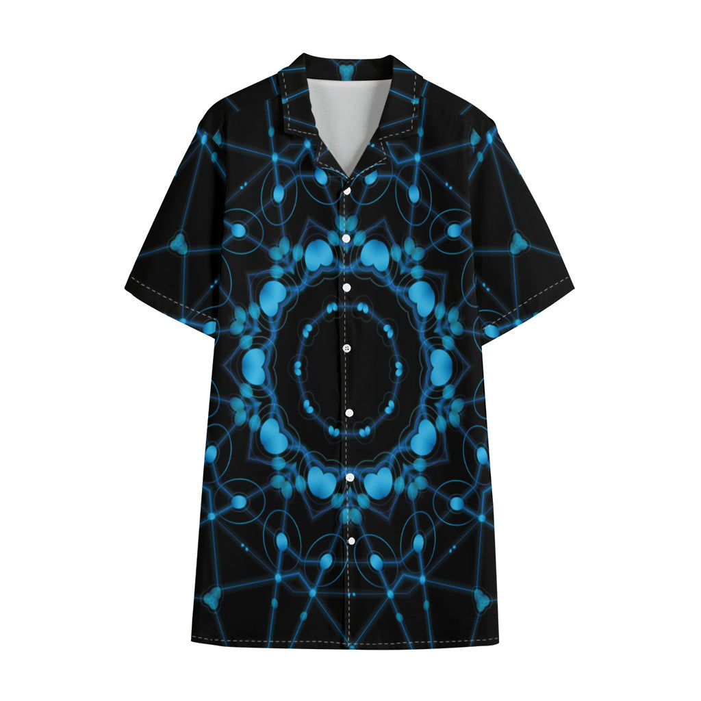 Dark Blue Kaleidoscope Print Cotton Hawaiian Shirt
