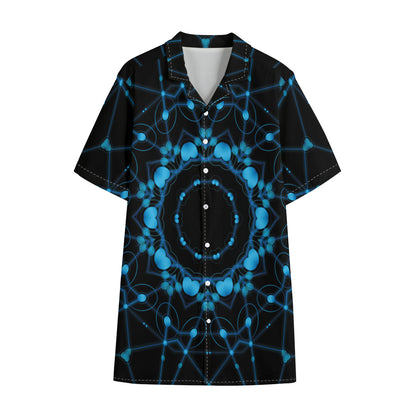 Dark Blue Kaleidoscope Print Cotton Hawaiian Shirt