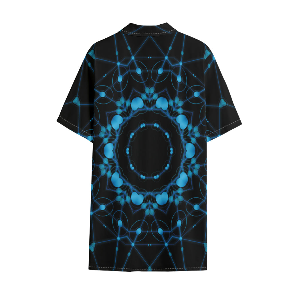 Dark Blue Kaleidoscope Print Cotton Hawaiian Shirt