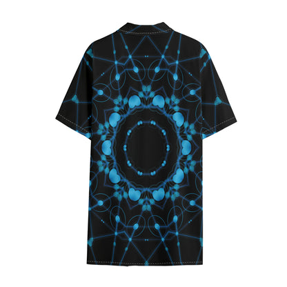 Dark Blue Kaleidoscope Print Cotton Hawaiian Shirt