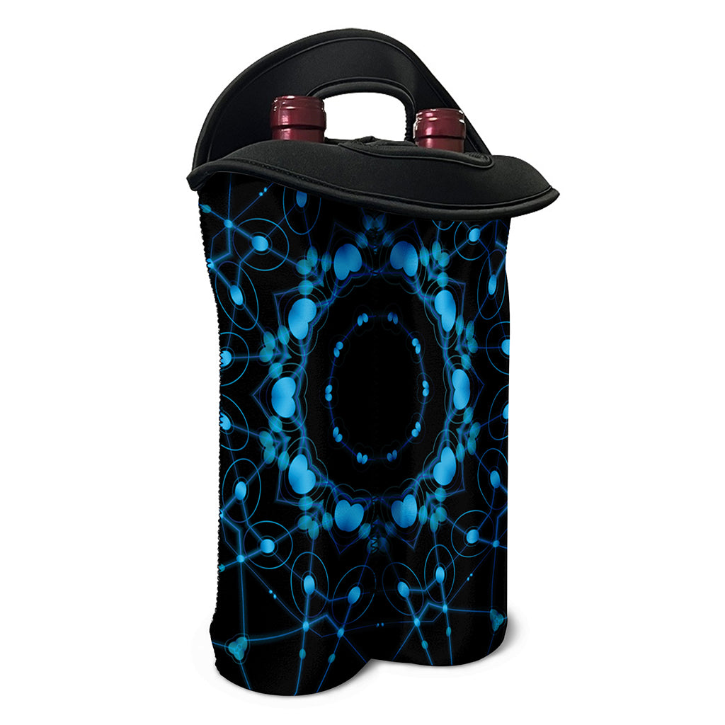 Dark Blue Kaleidoscope Print Double Neoprene Wine Tote