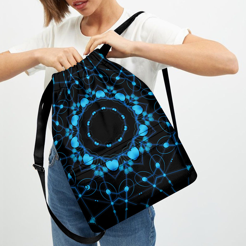 Dark Blue Kaleidoscope Print Drawstring Backpack