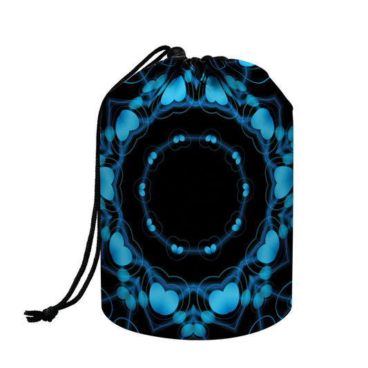 Dark Blue Kaleidoscope Print Drawstring Makeup Bag