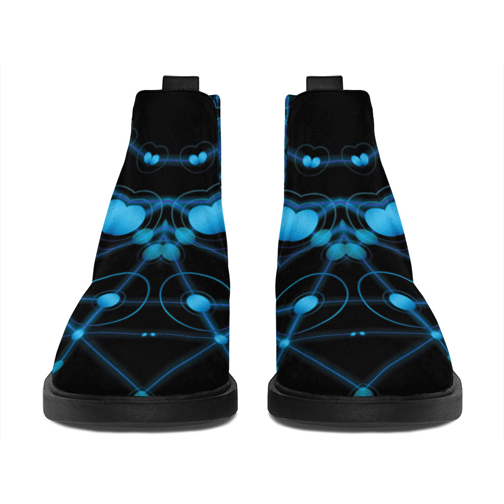 Dark Blue Kaleidoscope Print Flat Ankle Boots