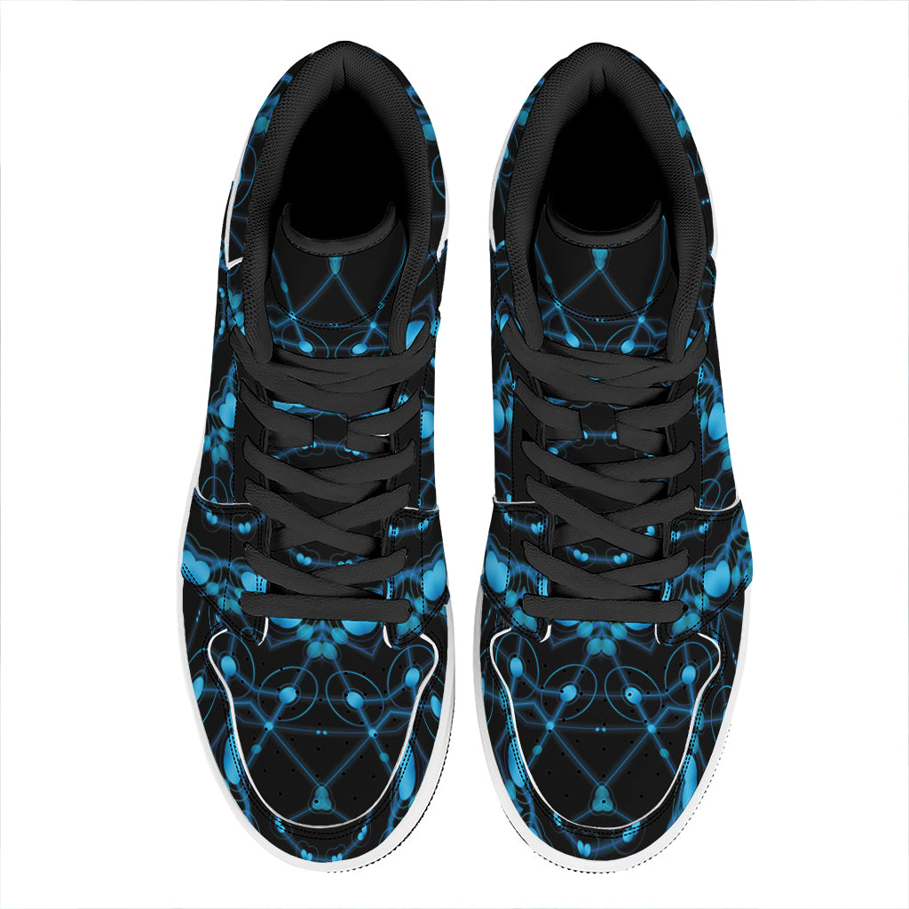 Dark Blue Kaleidoscope Print High Top Leather Sneakers