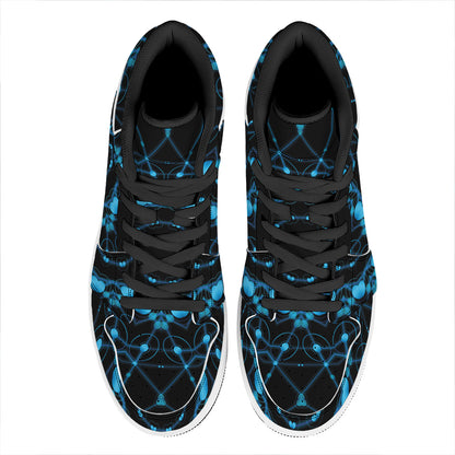 Dark Blue Kaleidoscope Print High Top Leather Sneakers