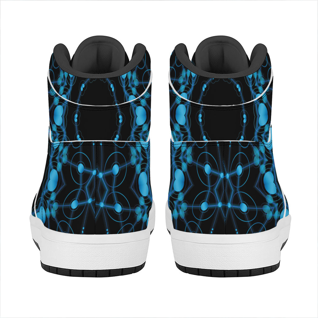 Dark Blue Kaleidoscope Print High Top Leather Sneakers
