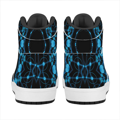Dark Blue Kaleidoscope Print High Top Leather Sneakers
