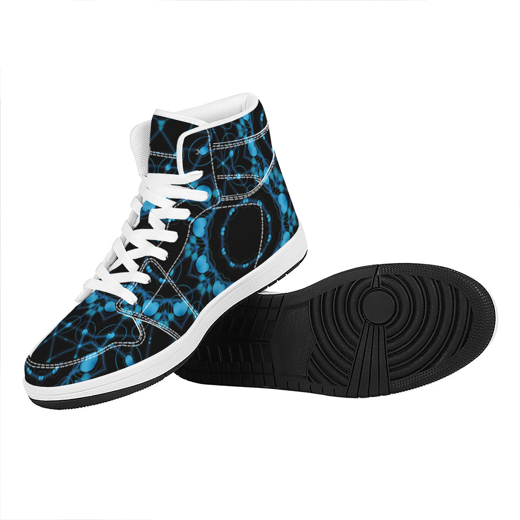 Dark Blue Kaleidoscope Print High Top Leather Sneakers