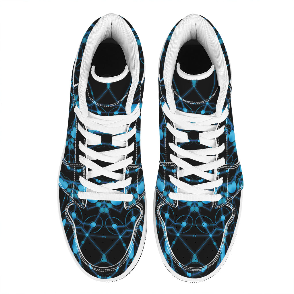 Dark Blue Kaleidoscope Print High Top Leather Sneakers
