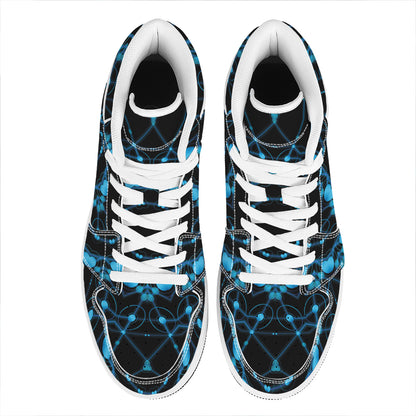 Dark Blue Kaleidoscope Print High Top Leather Sneakers