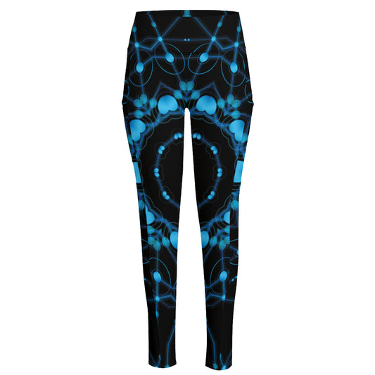 Dark Blue Kaleidoscope Print High-Waisted Pocket Leggings