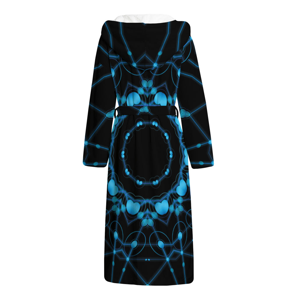 Dark Blue Kaleidoscope Print Hooded Bathrobe