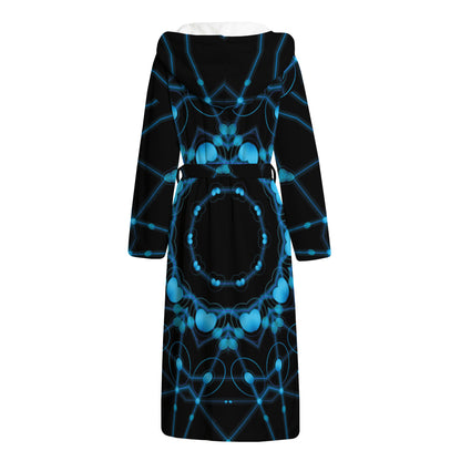 Dark Blue Kaleidoscope Print Hooded Bathrobe