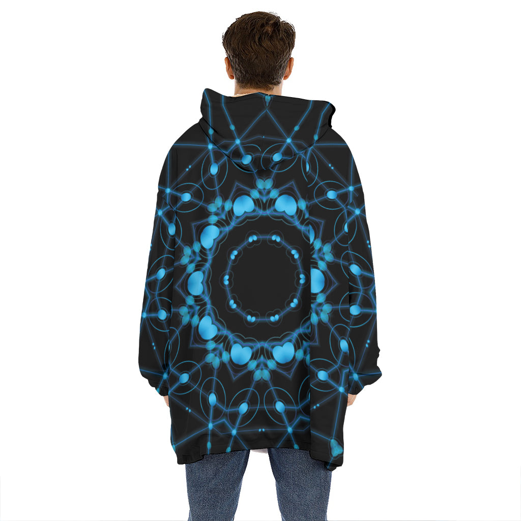 Dark Blue Kaleidoscope Print Hoodie Blanket