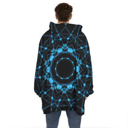 Dark Blue Kaleidoscope Print Hoodie Blanket