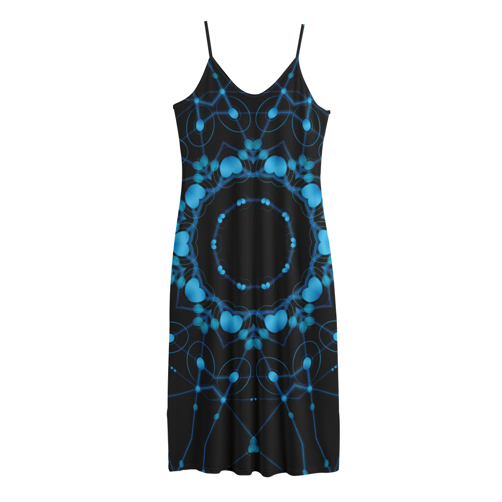 Dark Blue Kaleidoscope Print Jersey Midi Cami Dress