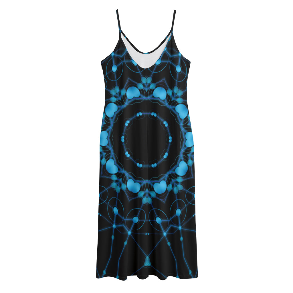Dark Blue Kaleidoscope Print Jersey Midi Cami Dress