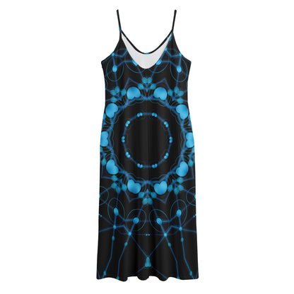 Dark Blue Kaleidoscope Print Jersey Midi Cami Dress