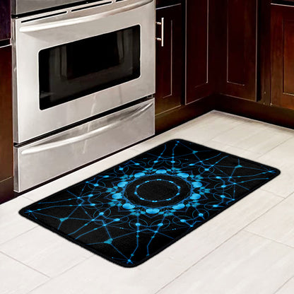 Dark Blue Kaleidoscope Print Kitchen Mat