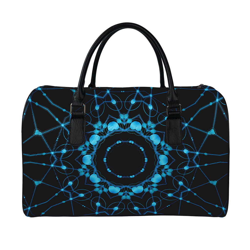 Dark Blue Kaleidoscope Print Leather Duffle Bag