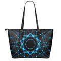 Dark Blue Kaleidoscope Print Leather Tote Bag With Zipper