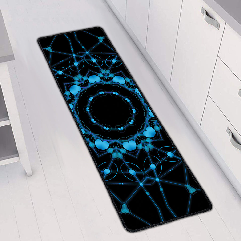 Dark Blue Kaleidoscope Print Long Kitchen Mat